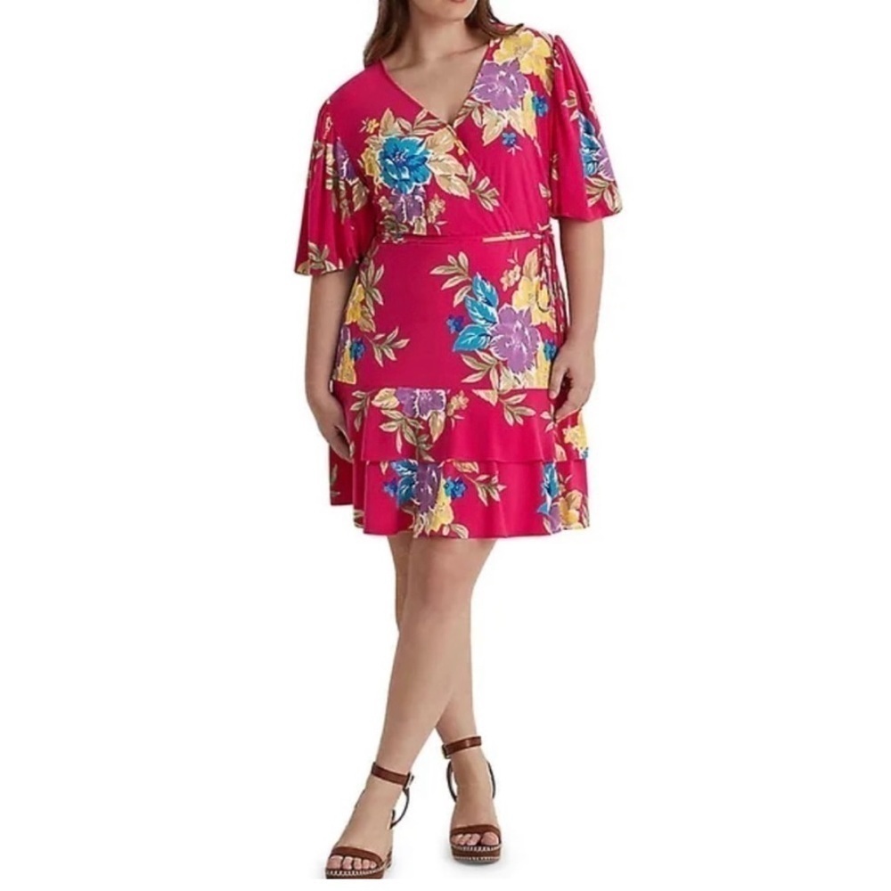 Ralph Lauren Floral Stretch Jersey Faux-Wrap Dress NWT